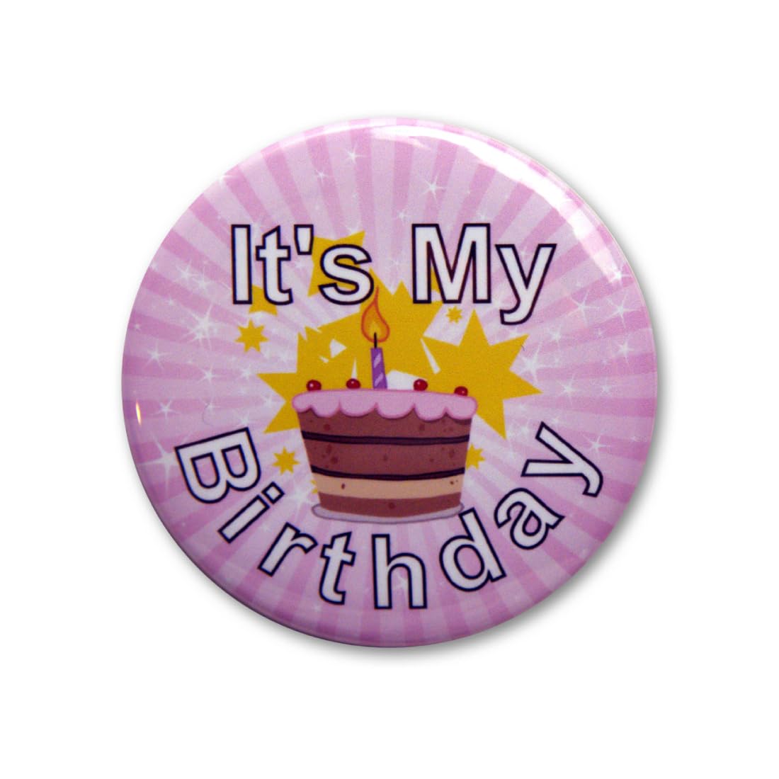 Secure ID It's My Birthday Button – Pink Pin Badge for Kids, Adults, Men & Women – Party Favor or Celebration Decoration for Boys & Girls, 3", Aluminum, no gemstone