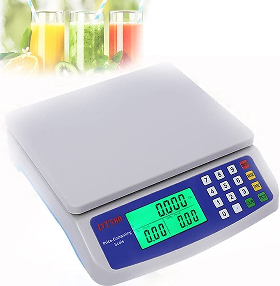 Digitale Küchenwaage, Lebensmittelwaage, elektronische Digitalwaage, Preisberechnungswaage, kommerzielle Plattformwaage mit LCD-Display mit Hintergrundbeleuchtung, 2-in-1 mit Batterie und Netzteil,