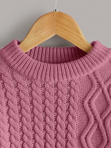 MakeMeChic Girl's Round Neck Sweater Long Sleeve Cable Knit Asymmetrical Hem Sweaters3