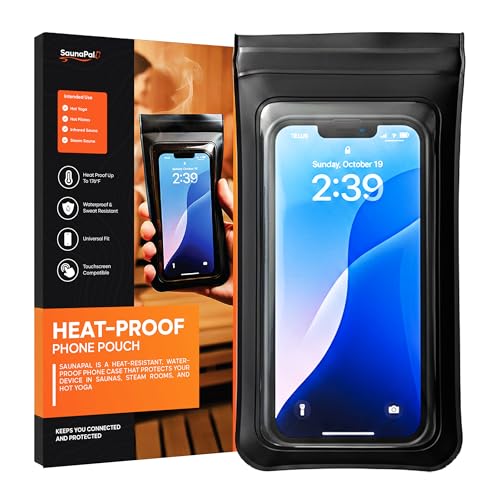 SaunaPal Heat Proof Phone Case for Sauna - Heat-Resistant Touchscreen Protector - Strong Magnetic Mount - Fits Up to 7.5x3.5 Inches - iPhone Samsung Compatible - 176°F Protection Black