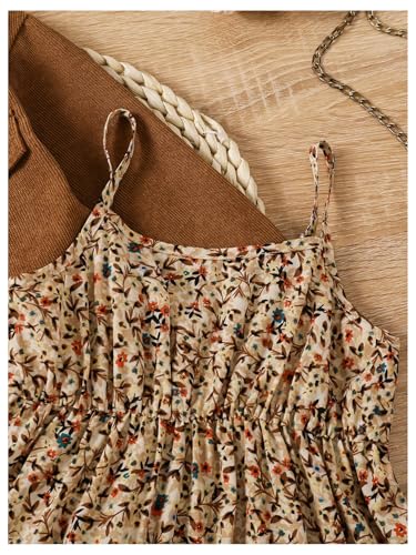 WDIRARA Girl's 2 Piece Outfits Floral Cami Dress Button Down Corduroy Jacket Set3