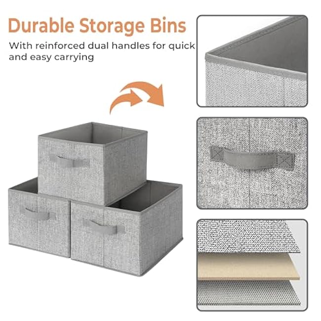 GRANNY SAYS Storage Baskets for Shelves, Fabric Storage Bins with Handles, Collapsible Storage Boxes, Closet Storage Bins, Organizers and Storage, Gray, Large, 3-Pack
