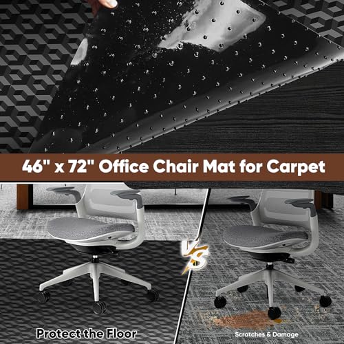 Image of 46 inch x 72 inch Office Chair Mat for Low-Pile Carpet, 2.2 mm Thick Clear Desk Chair Mat with Non-Slip Grips, Large Floor Protector for Low, Flat Carpeted Floors (Black)