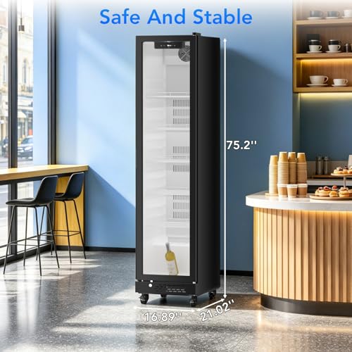 Image of Electactic Wine Refrigerator 8.3 Cu.Ft Glass Door Beverage Cooler Freestanding Refrigerator Counter Commercial Merchandiser w /Large Capacity Advanced Cooling System LED Light Adjustable Shelves Black