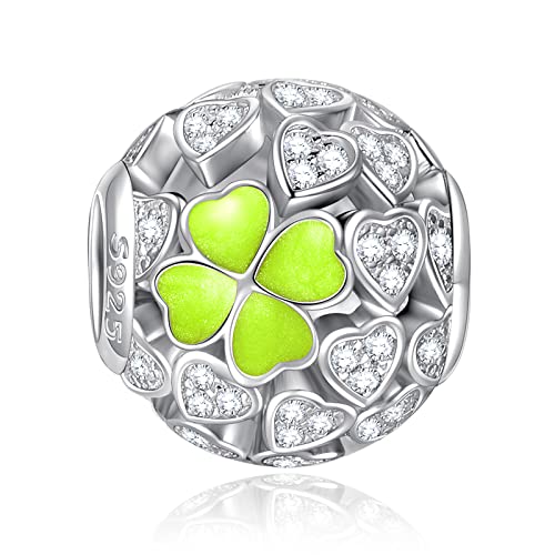 NINAQUEEN Abalorios Charm - Trébol de Suerte Charms Plata de Ley 925 Regalos Mujer Circonita Cúbica San Valentín Regalo de día de la Madre Regalos Joyería Regalo del dia de la Madre (Verde)