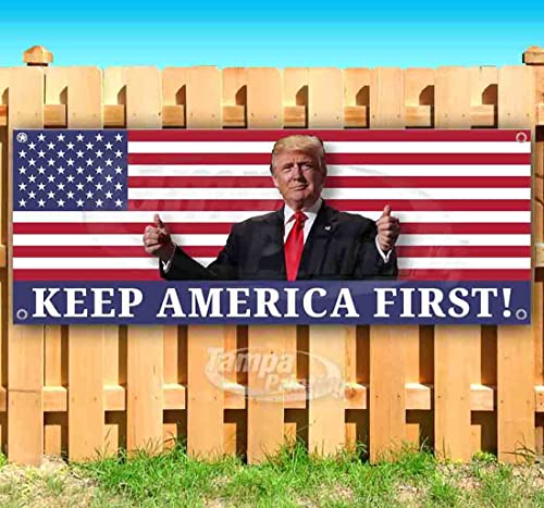Keep America First Trump Banner 13 oz | Non-Fabric | Heavy-Duty Vinyl Single-Sided with Metal Grommets
