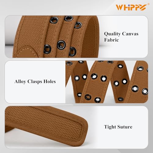 Image of WHIPPY Canvas Double Grommet Belt Unisex Casual Double Prong Belt for Men Women for Jeans Pants