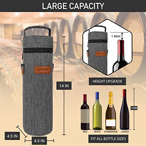 image for opux Wine Bag Single Bottle Carrier Tote, Insulated Wine Cooler Bag fo
