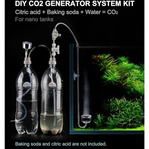 Image of VAYINATO DIY CO2 Generator System Kit, DIY CO2 Aquarium Regulators, CO2 Accessories with Tube Valve Gauge Bottle Cap Kit for Aquarium Moss Plant (Baking soda+Citric Acid - Not Included)
