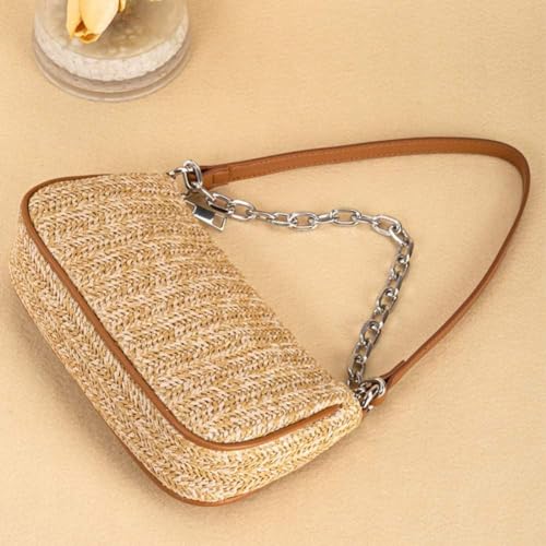 Image of Medium Straw Bag Hand Weave Beach Handbag Summer Crossbody Shoulder Bags Bucket Tassel Totes for Women