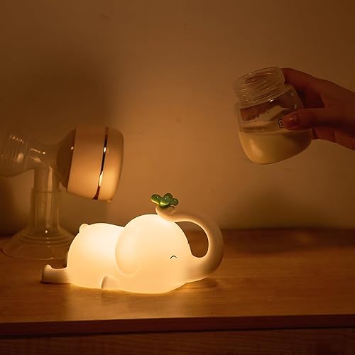 Miniatura 8 de Linda luz nocturna de elefante con temporizador, luz de sueño de silicona suave, lámpara de mesa recargable portátil, lámpara de noche táctil