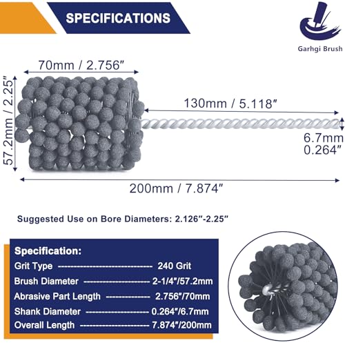 Image of Garhgi 2-1 /4 Inch (57.2mm) Ball Style Cylinder Honing Tool, 240 Grit SC | Silicon Carbide, Industrial Automotive Motor Engine Brake Rotor Cam Bearing Piston, Deglazing Crosshatching, Metal Cast Iron