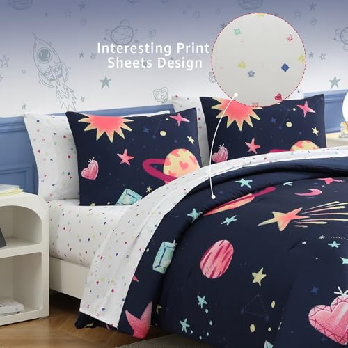 Image of Queen Comforter Sets Planet Space 7 Pieces Bed in a Bag for Girls Boys Teen