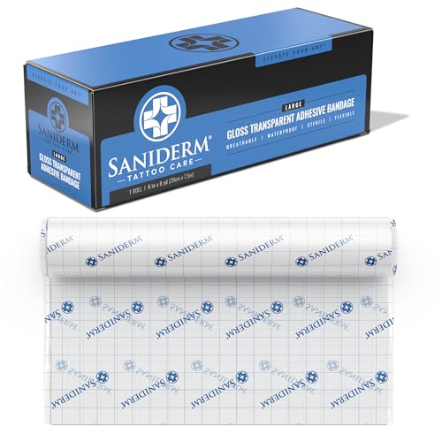 Image of Saniderm - Original Tattoo Aftercare Bandage Roll - 8 in x 8 yd Roll | Features Waterproof, Sterile, Latex-Free Tattoo Film, Gloss Finish and Medical-Grade Aftercare Wrap for Fresh Ink Protection.