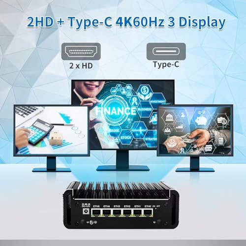 Image of N100 Mini PC Firewall Support Pfsense OPNsense, Fanless Micro Computer DDR5 8GB RAM 128GB NVMe SSD N100 12th Gen Router PC, 6 x 2.5GbE I226V LAN, 4K, AES-NI, TF, Type-C