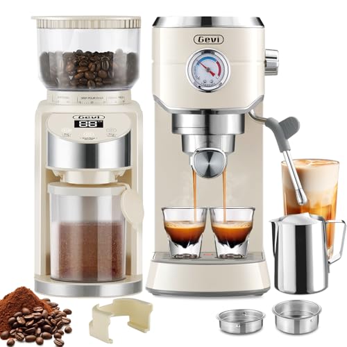 Image of Gevi 20 Bar Espresso Coffee Machine with Burr Grinder Set | 35 Precise Grind Settings | Milk Frother for Latte Cappuccino | Professional Home Barista Kit | Gift for Coffee Lovers