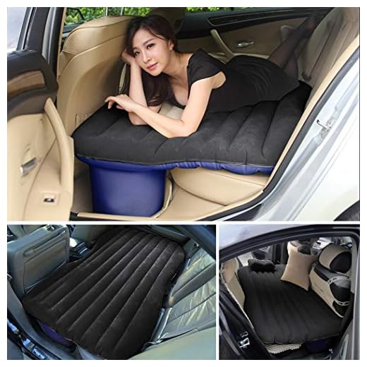 Heavy Duty Multi-functional Car SUV Inflatable Air Mattress Bed Back Seat Cushion With 2 Pillows and Pump For Travel Camping Beach Rest Tour Trip Park Lawn Picnic (Black)