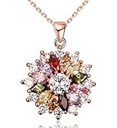 YAZILIND Rose Gold Plated Necklace Shining Fashion Colour Flower Shape Cubic Zirconia Pendant Nec...