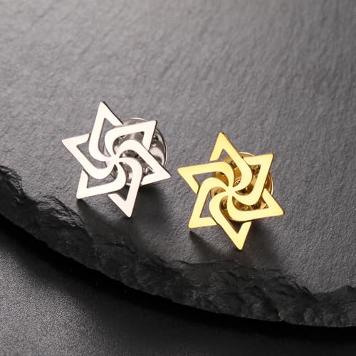 Image of TEAMER Spiral Judaism Star of David Brooch Pins Stainless Steel Jewish Religious Suit Collar Badge Pin Amulet Jewelry