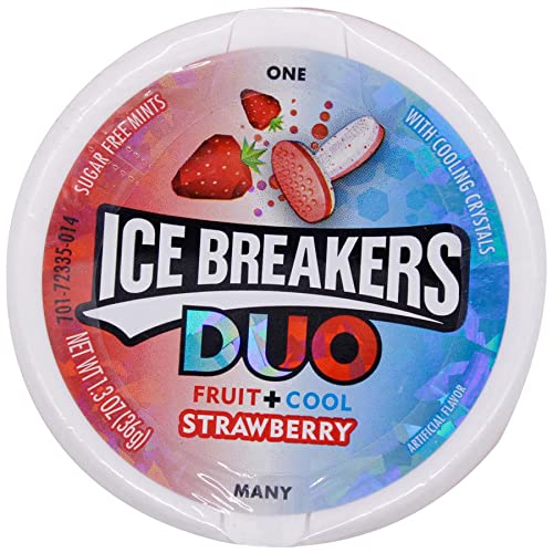 Image of Ice Breakers Duo Fruit and Cool Strawberry Mints Pack of 12 Pouch, 4 x 36 g