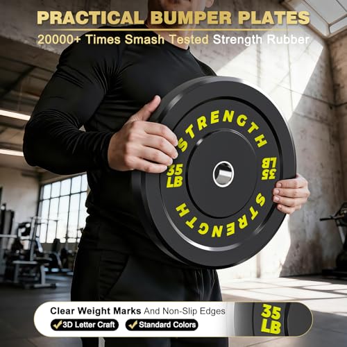 Olympic Rubber Bumper Weight Set - 2 Inch Barbell Plates for Home Gym Strength Training - Image 5