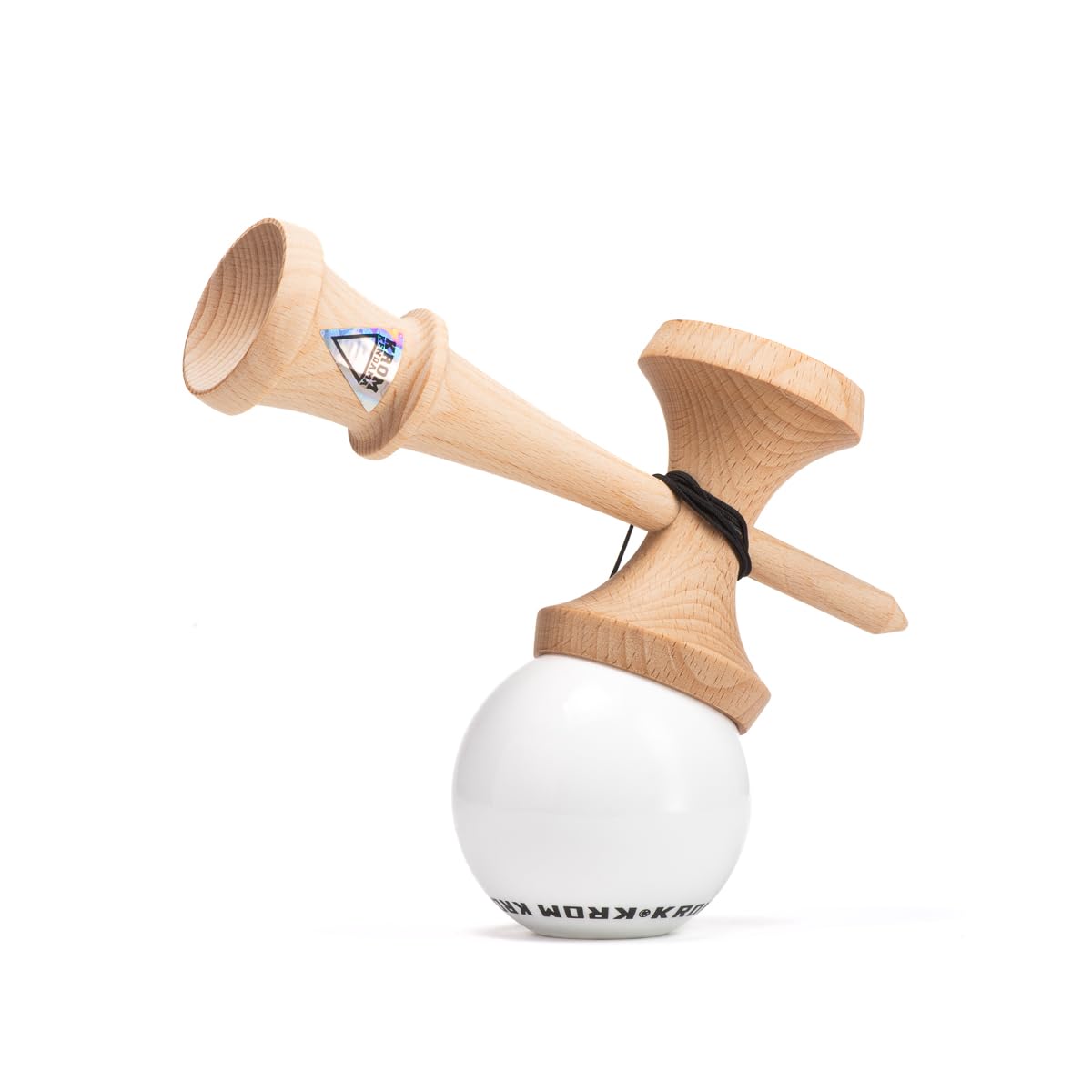 KROM Kendama POP LOL Blanco – de madera de haya certificada – Madera de alta calidad – Para principiantes y profesionales – Pack : cuerda de repuesto + pegatinas