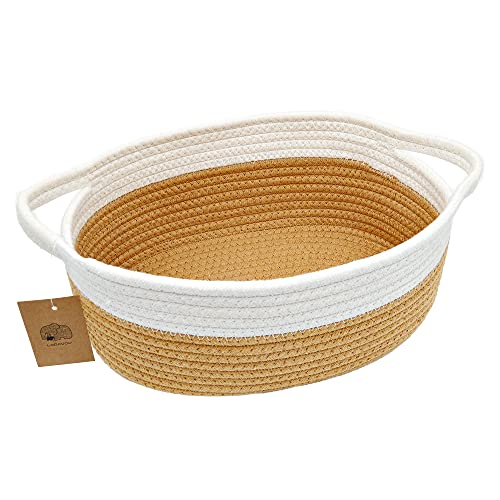 Small Basket Small Woven Basket Cute Cotton Rope Basket Toy Room Storage Basket cat and Dog Toys Basket Handle Basket 12"x 8" x 5" Oval Double-Piece Fashion Light Color Design, Orange