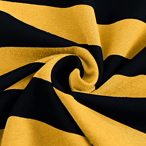 KUYIGO Camiseta de Manga Larga a Rayas de algodón clásico Cuello Redondo para Hombre, Negro y Amarillo., 46