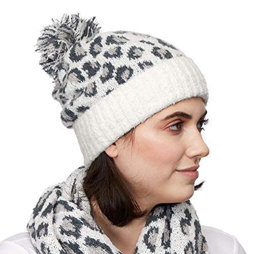Image of C.C Exclusives Soft Beanie hat with Leopard Pattern and Fur Pom(HAT-7001)(SF-7001)