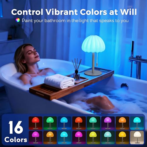 Image of Waterproof Rechargeble Shower Lamp, Outdoor Cordless Table Lamp with 16 Color Changeable, Dimmable Touch Lamp for Inside Shower with Remote Control, LED Night Light for Bathroom, Restaurant - Gray