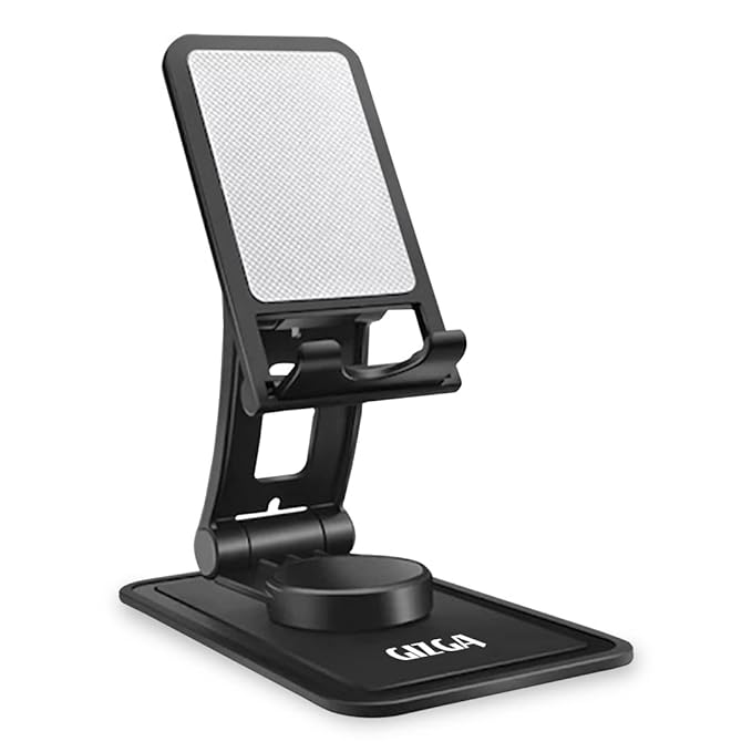GIZGA essentials Portable 360 Rotating Tabletop Mobile Holder, Dock for Ipad, Smartphone, Kindle, E-Reader, Fully Foldable, Adjustable Angle, Anti-Slip Pads | Black at Rs. 89