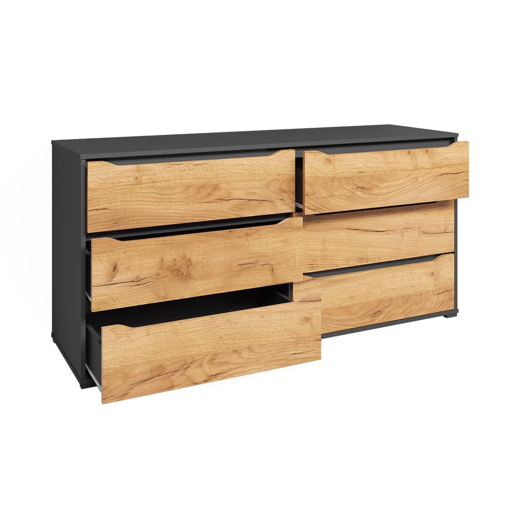 Vicco Credenza Ruben, Rovere dorato, 48 x 77.6 cm con cassetti, per riporre abiti e oggetti di uso quotidiano