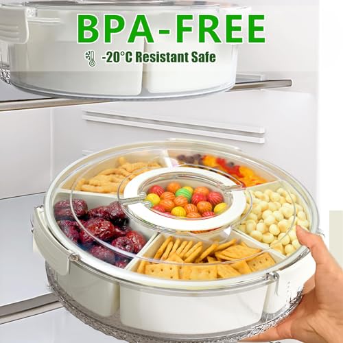STORICANS Rotating Snack Box Container, Divided Serving Tray with Lid and Handle - Image 3