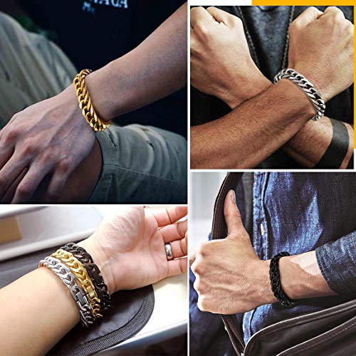 ChainsPro Cuban Link Bracelet for Men, Mens Chain Bracelet,6/9/13mm Width, 7.48/8.26Inch Length, 316L Stainless Steel Bracelet/18K Gold Plated/Black- Send Gift Box2