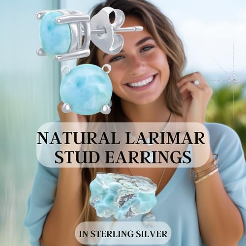 Beaux Bijoux Sterling Silver Larimar Blue Earrings for Women - Natural Larimar Jewelry - Beautiful Blue Larimar Stones - Round Hypoallergenic Stud Earrings - Unique Larimar Earrings3