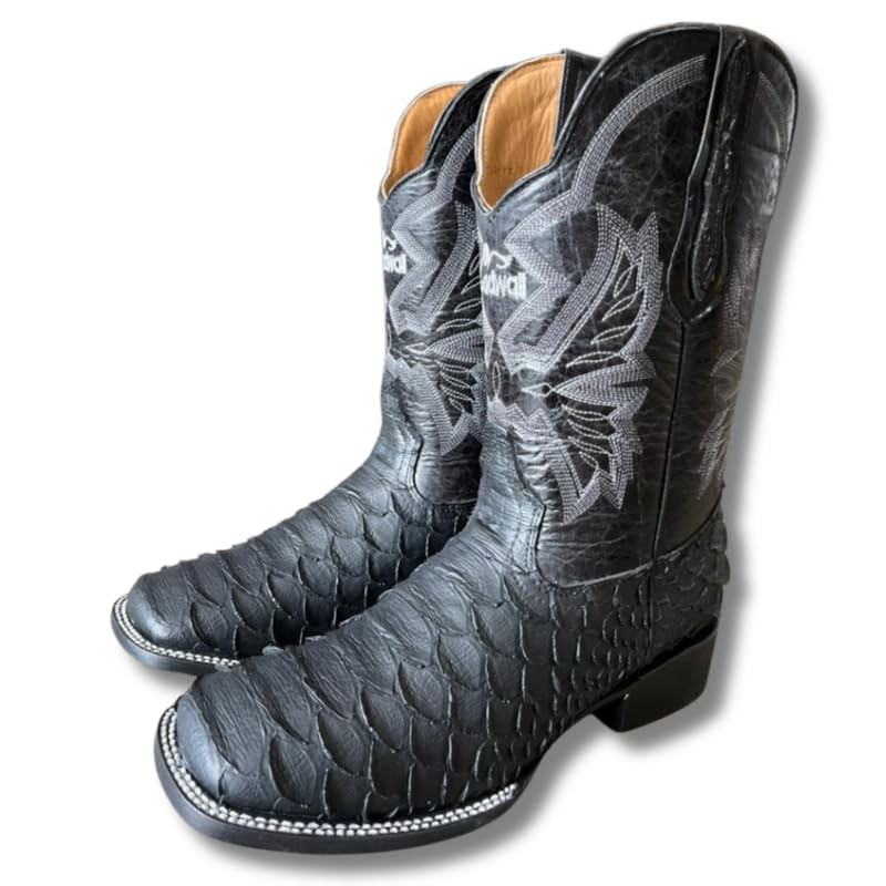 Image of Men's Exotic Pattern Western Cowboy Slip-On Square Toe Boots in Leather-Alex Series Snake, Caiman & Ostrich Styling bota de vaquero para hombre