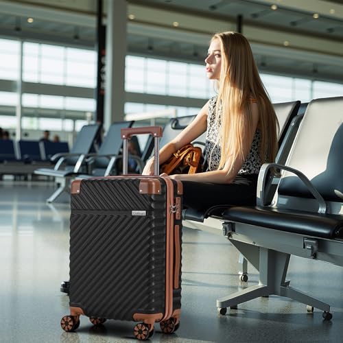 Image of Cosbarn Luggage Sets 5 Piece with TSA Lock Spinner Wheels, Unisex Hard Case ABS Suitcase Set, Hardshell Lightweight Waterproof Travel Hardside Suitcases with Wheels for Women Men, Black