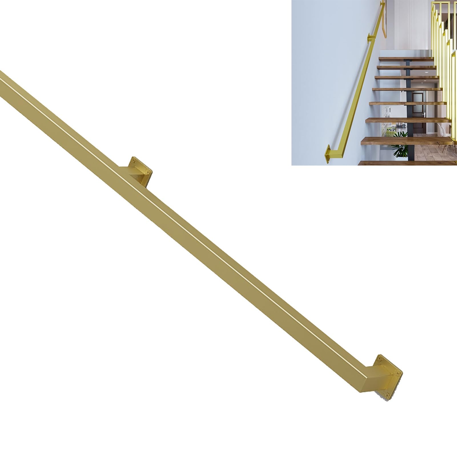 Gold Stair Handrail for Indoor, Industrial Wrought Iron Stair Railing Banister Wall Mounted Staircase Handrails Complete Kit, Stairs Porch Deck Hand Rail(180cm)