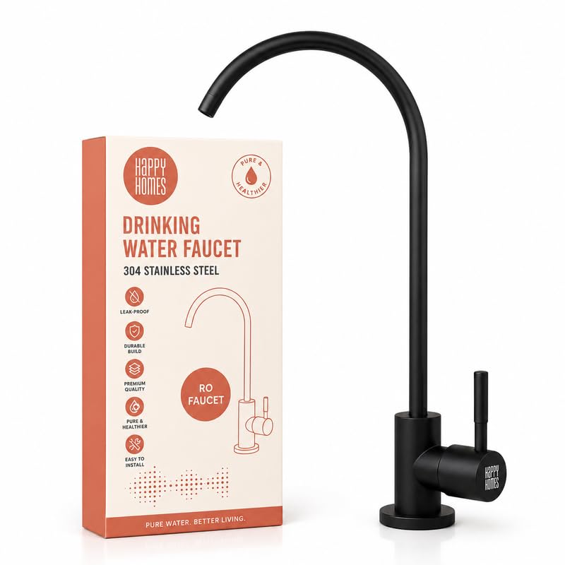 Image of Happy Homes Stainless Steel Faucet Tap - Ideal for Undersink RO Water Purifiers & Kitchen Sinks - Durable Drinking Water Filter Tap (Black Matt)