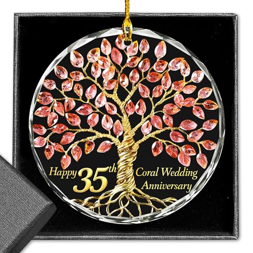 35th Wedding Anniversary Glass Ornament Coral Wedding Anniversary Keepsake Gift for Parents 35 Years of Marriage Ornament Gift