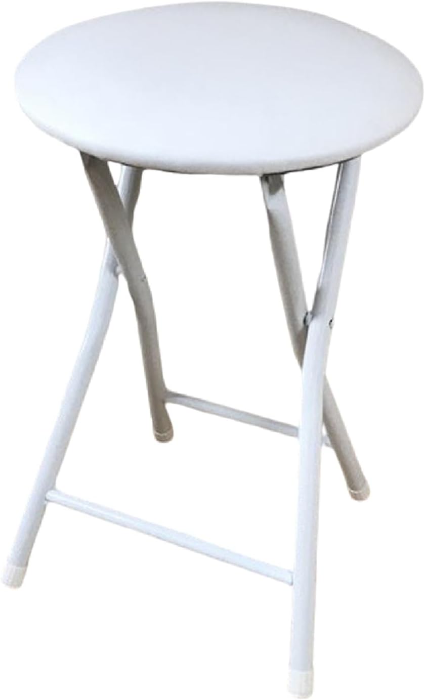 20-Inch Portable Folding Stool PU Seat, Foldable Padded Round Stool, Home Breakfast Kitchen Chair for Dorm, Recreation Game Room (Color : Black) (Black+Silver One Size)