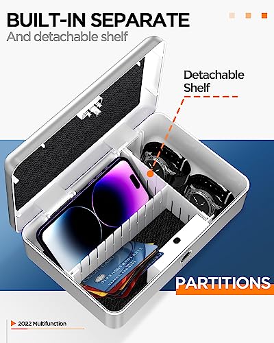 Biometric Fingerprint Storage Box,AICase Portable Cash Jewelry Security Case Lock Box Safe,Combination Lock for Car Home,Office Travel_silver - Image 4