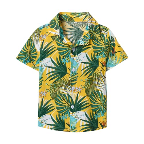 Boys Lapel Tropical Botanical Print Single Breasted Cardigan Beach Shirt Thermal Long Sleeve Boys (I, 9-12 Months)