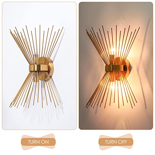 Viluxy Mid-Century Plug In Wall Sconces Antique Brass Brush Paint Finish With Starburst Shade And On/Off Switch Cord For Bedside thumb #5