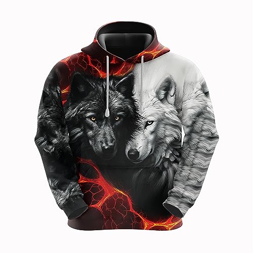 Men's Wolf Couple Graphic Hoodies - Wildlife Hoodies for Men