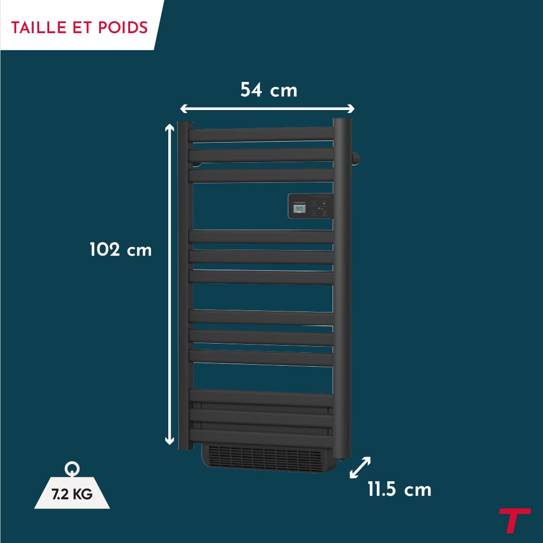 THOMSON- Sèche-serviette électrique sans fluide connecté WiFi avec soufflerie 500 + 1000W Thomson COSMO noir
