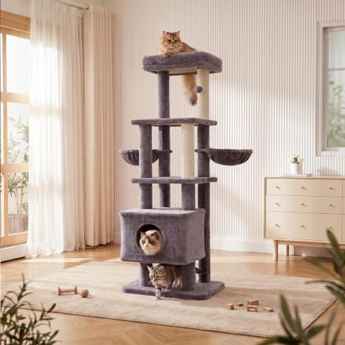 Image of 65in Large Cat Tree Heavy Duty Tower Condo & Sisal Posts for Cats | Heavy board ensures stability; sisal posts meet clawing needs. XL condo for cats' cozy retreat. Ideal for multiple cats