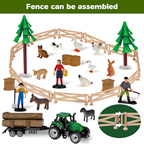 94Pcs Plastic Farm Animals Figurines And Fence Farm Playset, 2 Farm Tractors With Farm Figures, Farmer Vehicle Toy Truck With Trailer For 3-12 Years Old Kids Boys Girls Toddlers #TOP5