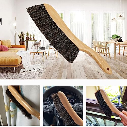Horse Hair Brush Hand Broom Dusting Brush For Home Cleaning, Wood Handle Soft Brush Duster For Counter Furniture, Bed, Bench Fireplace,Car, Shop Brush Cleaning 14" Long #TOP2