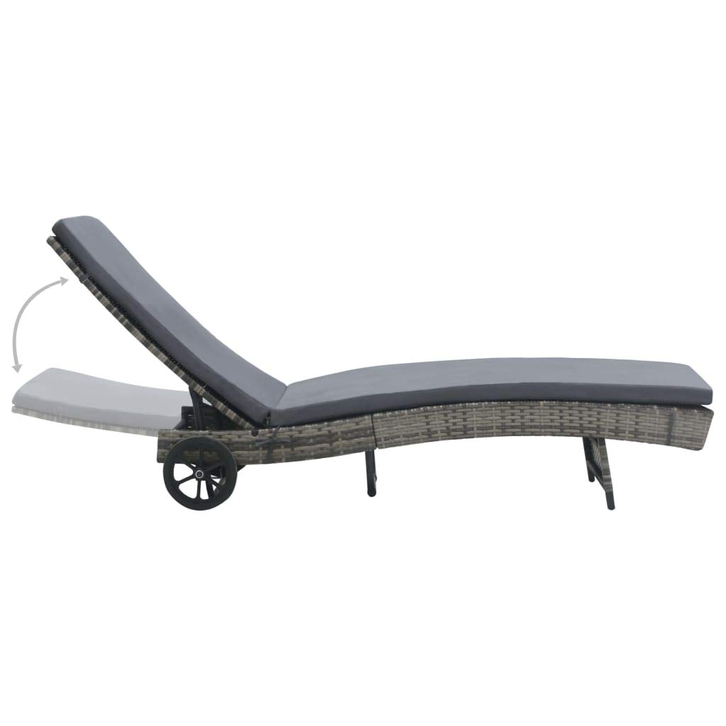 Lettino Prendisole in Polyrattan Antracite con Cuscino e Ruote, Sdraio da Giardino Regolabile con Schienale, Lettino Solarium per Terrazzo Balcone Piscina, Resistente all agli Agenti Atmosferici